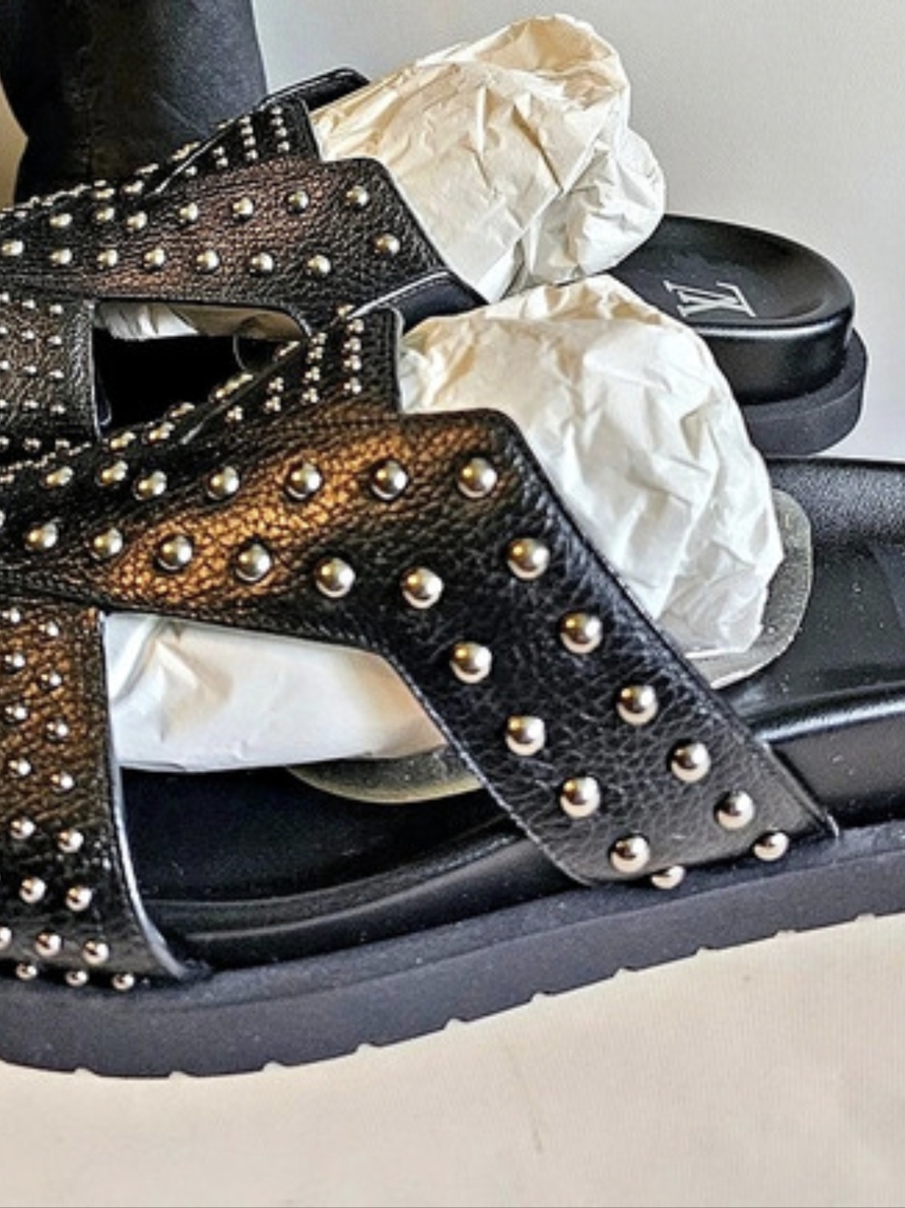 Louis Vuitton Studded Slide Sandals Black US 9